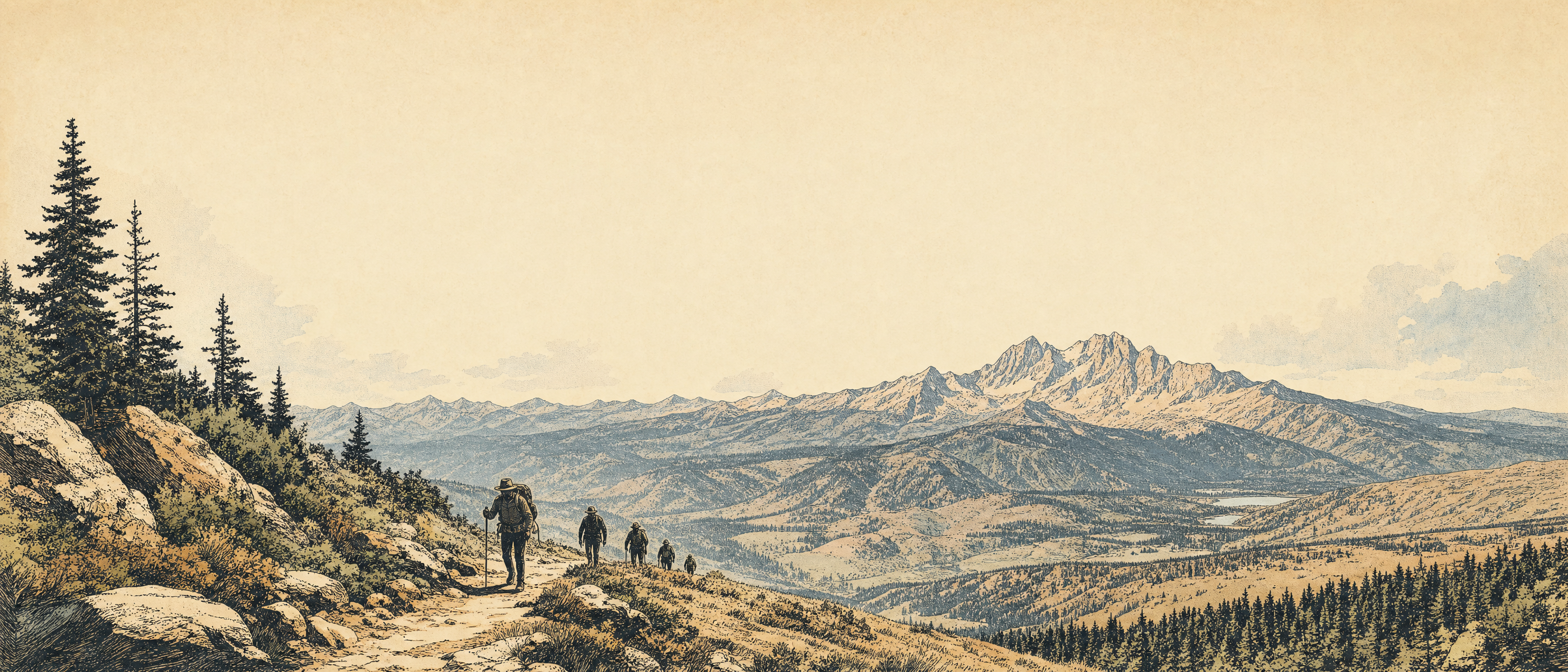 Travelers approaching from the horizon